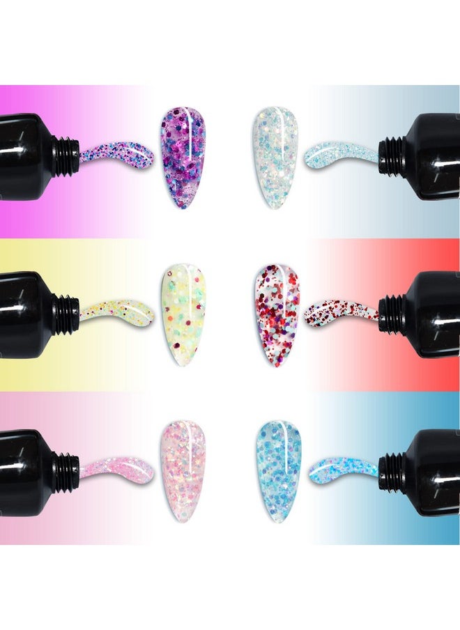 Nail Extension Gel Kit Wenida Glitter 6 Colors Nail Builder Gel Nail Enhancement Gel Set for Home DIY Nail Manicure Art