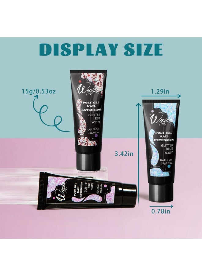 Nail Extension Gel Kit Wenida Glitter 6 Colors Nail Builder Gel Nail Enhancement Gel Set for Home DIY Nail Manicure Art