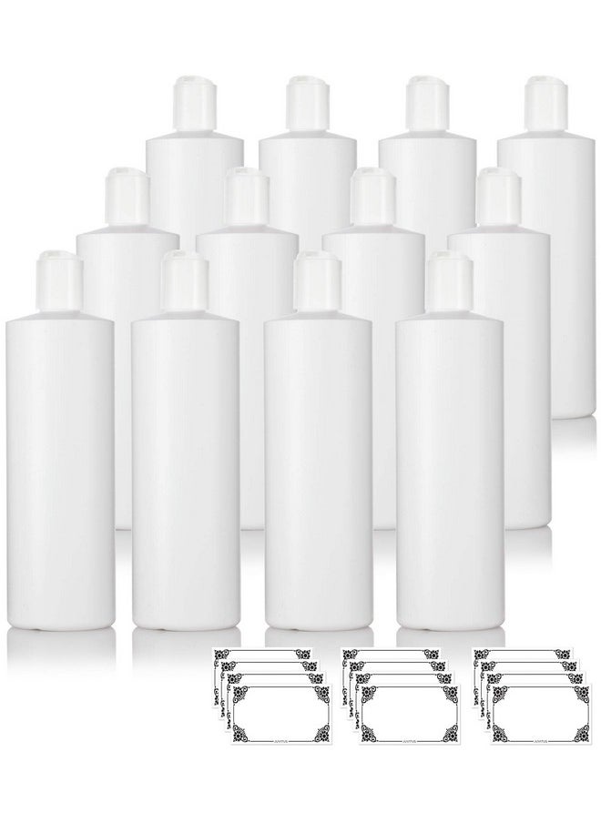 JUVITUS 16 oz White Plastic Squeeze Bottles with White Disc Caps (12 Pack)