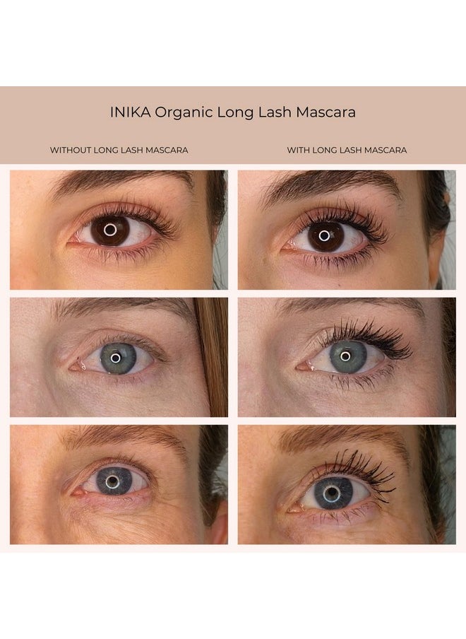 INIKA Organic Long Lash Mascara - Vegan, Non-Toxic Mascara for Volume and Length, Enriched with Essential Fatty Acids, Magnolia Bark Extract & Vitamin E, Cruelty-Free, Black