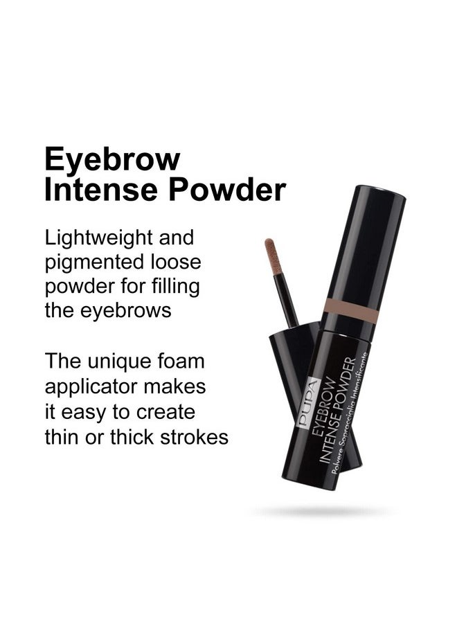 Pupa Milano Eyebrow Intense Powder - Instant Tinting Brow Definer Powder - Buildable, Soft, Smudge Proof Texture - Gives Thin, Sparse Brows Natural Color and Shape - 002 Brown - 0.035 oz