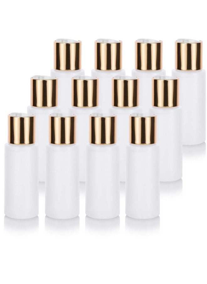 JUVITUS 2 oz Clear Natural Refillable Plastic Squeeze Bottle with Gold Metal Disc Cap Top - (12 Pack)