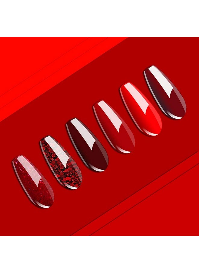 Vishine Burgandy Red and Red Glitter Gel Polish Set 6 Colors Long Lasting, Soak Off UV LED Gel 8ml Bottle