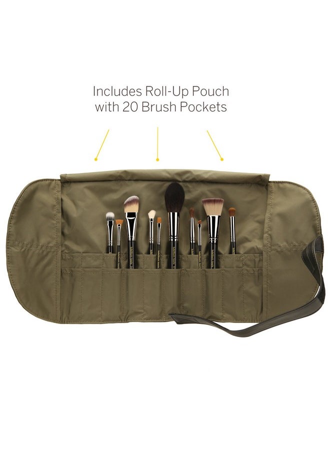 Bdellium Tools Professional Makeup Brush Maestro Series - The Key Essential 10pc. Brush Set with Roll-Up Pouch