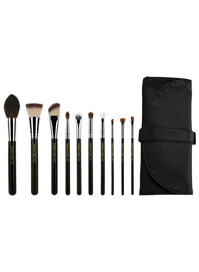 Bdellium Tools Professional Makeup Brush Maestro Series - The Key Essential 10pc. Brush Set with Roll-Up Pouch