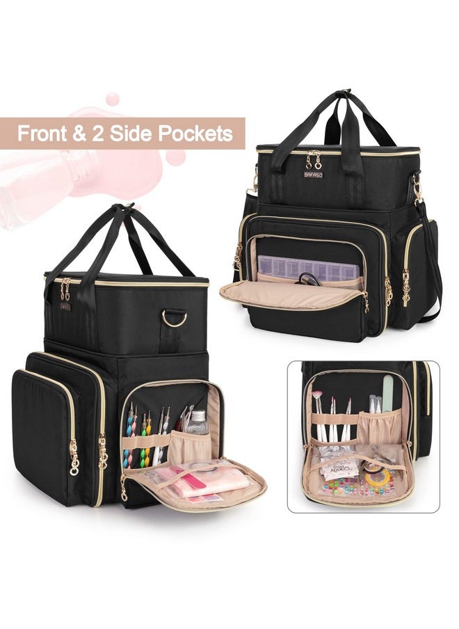 BAFASO Double Layer Nail Polish Organizer Holds 70 Bottles (15ml - 0.5 fl.oz) and a Nail Dryer, Nail Polish Case with 2 Removable Pouches and Tools Storage Sections (Patented), Black
