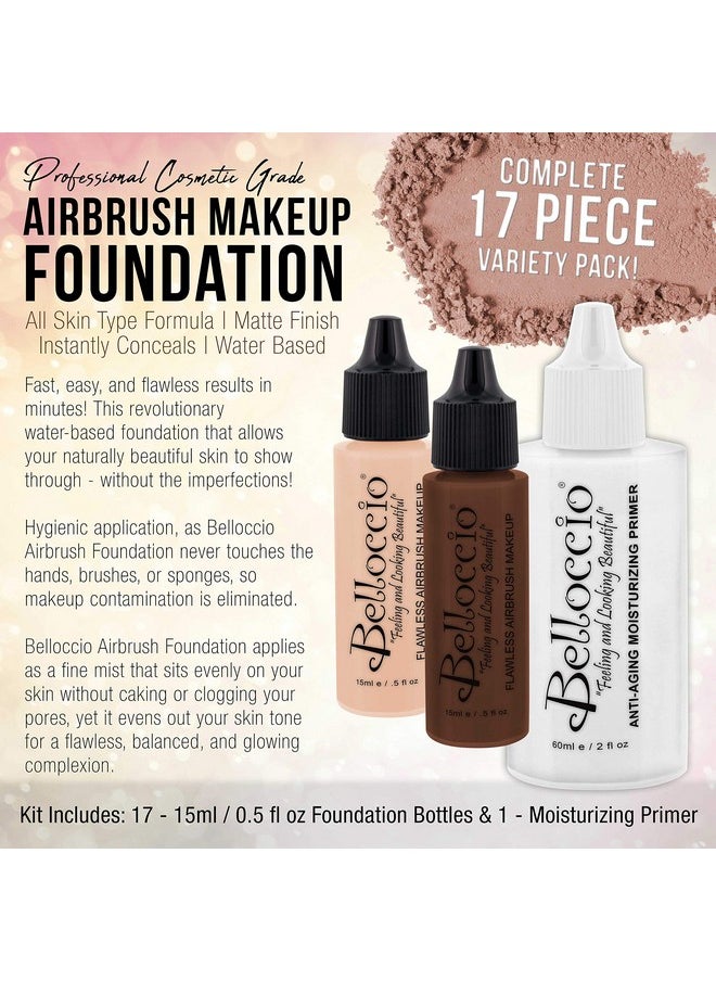 Belloccio Master Set Of All 17 Foundation Shades of Belloccio's Professional Cosmetic Airbrush Makeup, 1/2 oz. Bottles plus a 2 oz. Moisturizing Primer