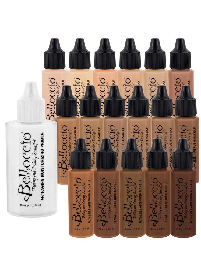 Belloccio Master Set Of All 17 Foundation Shades of Belloccio's Professional Cosmetic Airbrush Makeup, 1/2 oz. Bottles plus a 2 oz. Moisturizing Primer