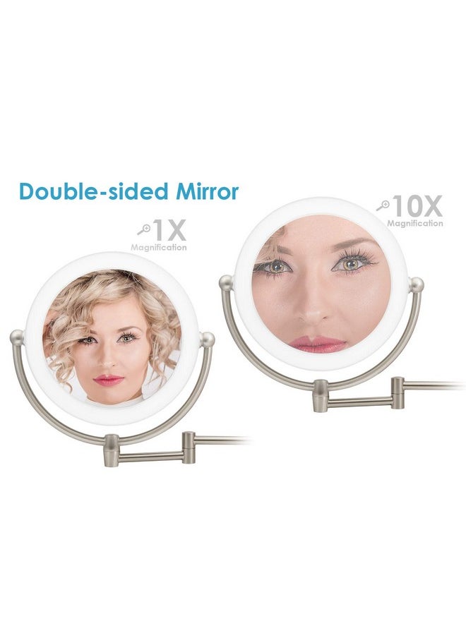 Wall Mount LED Lighted Makeup Mirror, AC Adaptor, 10x/1x Magnification, Satin Nickel Finish 8.6