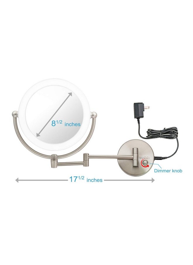 Wall Mount LED Lighted Makeup Mirror, AC Adaptor, 10x/1x Magnification, Satin Nickel Finish 8.6