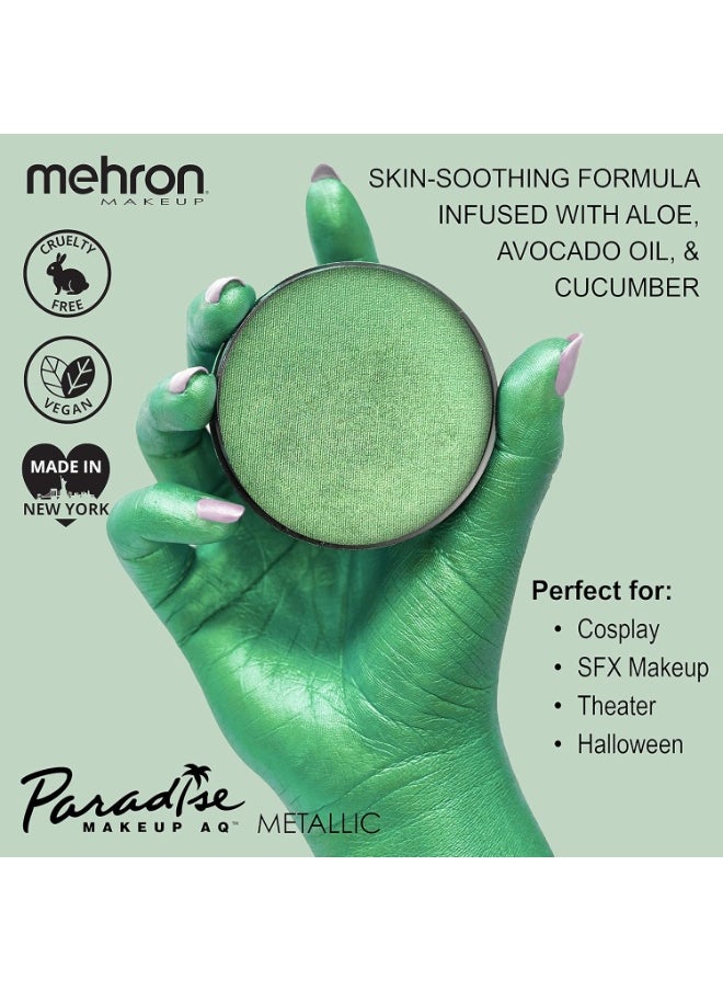 Mehron Makeup Paradise Makeup AQ Pro Size | Stage & Screen, Face & Body Painting, Special FX, Beauty, Cosplay, and Halloween | Water Activated Face Paint & Body Paint 1.4 oz (40 g) (Metallic Green)