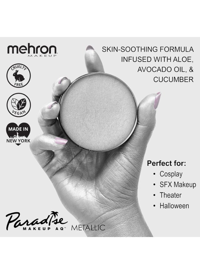 Mehron Makeup Paradise Makeup AQ Pro Size | Stage & Screen, Face & Body Painting, Special FX, Beauty, Cosplay, and Halloween | Water Activated Face Paint & Body Paint 1.4 oz (40 g) (Metallic Silver)