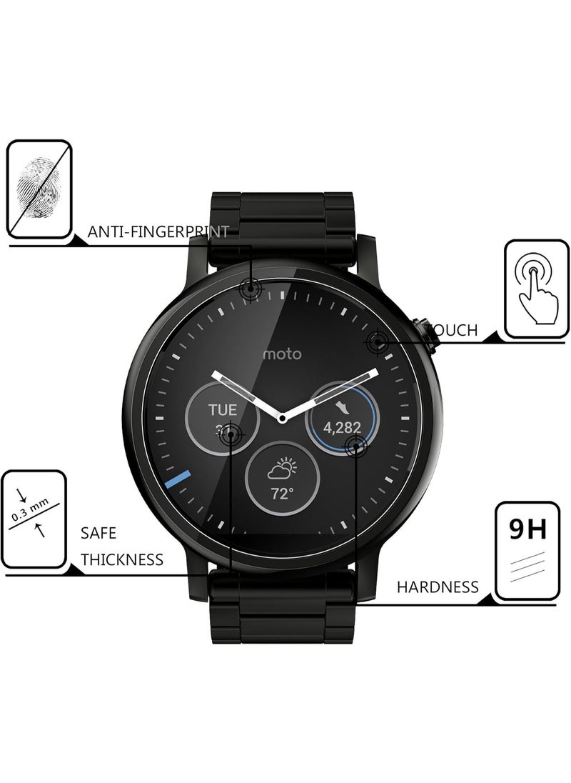 AKWOX (Pack of 4) Tempered Glass Screen Protector for Moto 360 1st and 2nd Gen 46mm Smart Watch, [0.3mm 2.5D 9H] Premium Clear Screen Protective Film for Motorola Moto 360 46mm
