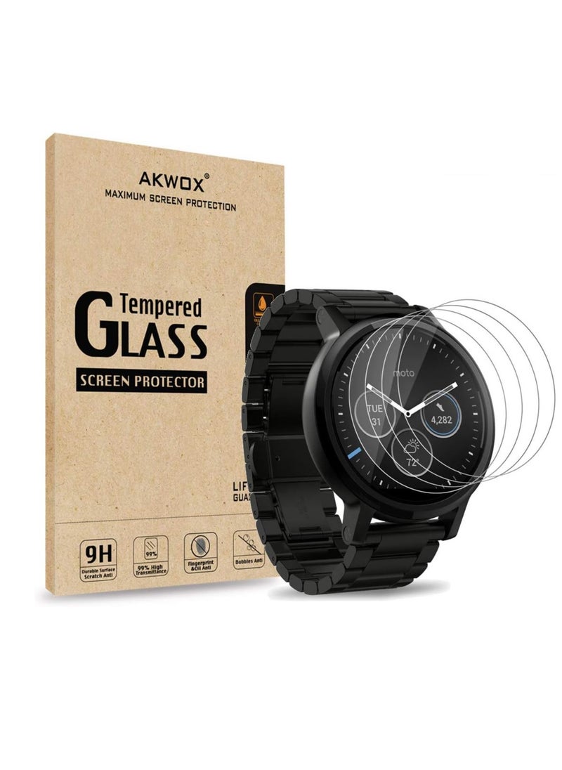 AKWOX (Pack of 4) Tempered Glass Screen Protector for Moto 360 1st and 2nd Gen 46mm Smart Watch, [0.3mm 2.5D 9H] Premium Clear Screen Protective Film for Motorola Moto 360 46mm