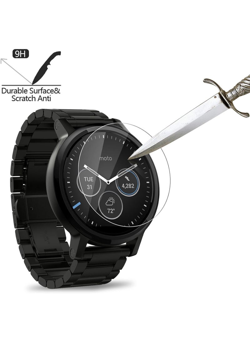AKWOX (Pack of 4) Tempered Glass Screen Protector for Moto 360 1st and 2nd Gen 46mm Smart Watch, [0.3mm 2.5D 9H] Premium Clear Screen Protective Film for Motorola Moto 360 46mm