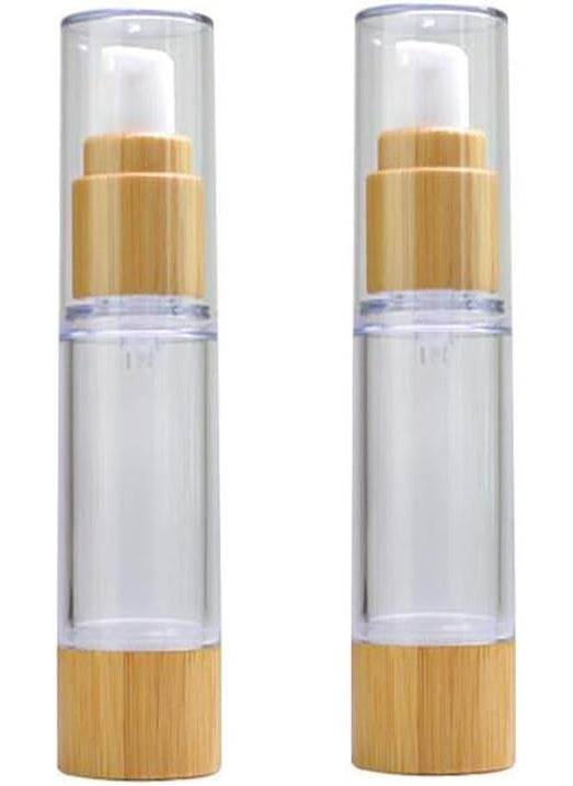 2PCS 50ml/1.7OZ Empty Vacuum Emulsion Bottle Airless Pump Press Lotion Bottle Containers Cosmetics Case Vials Pot Case With Bamboo Pump Head For Cream Liquid Cleanser Makeup Essential Oil (Clear)