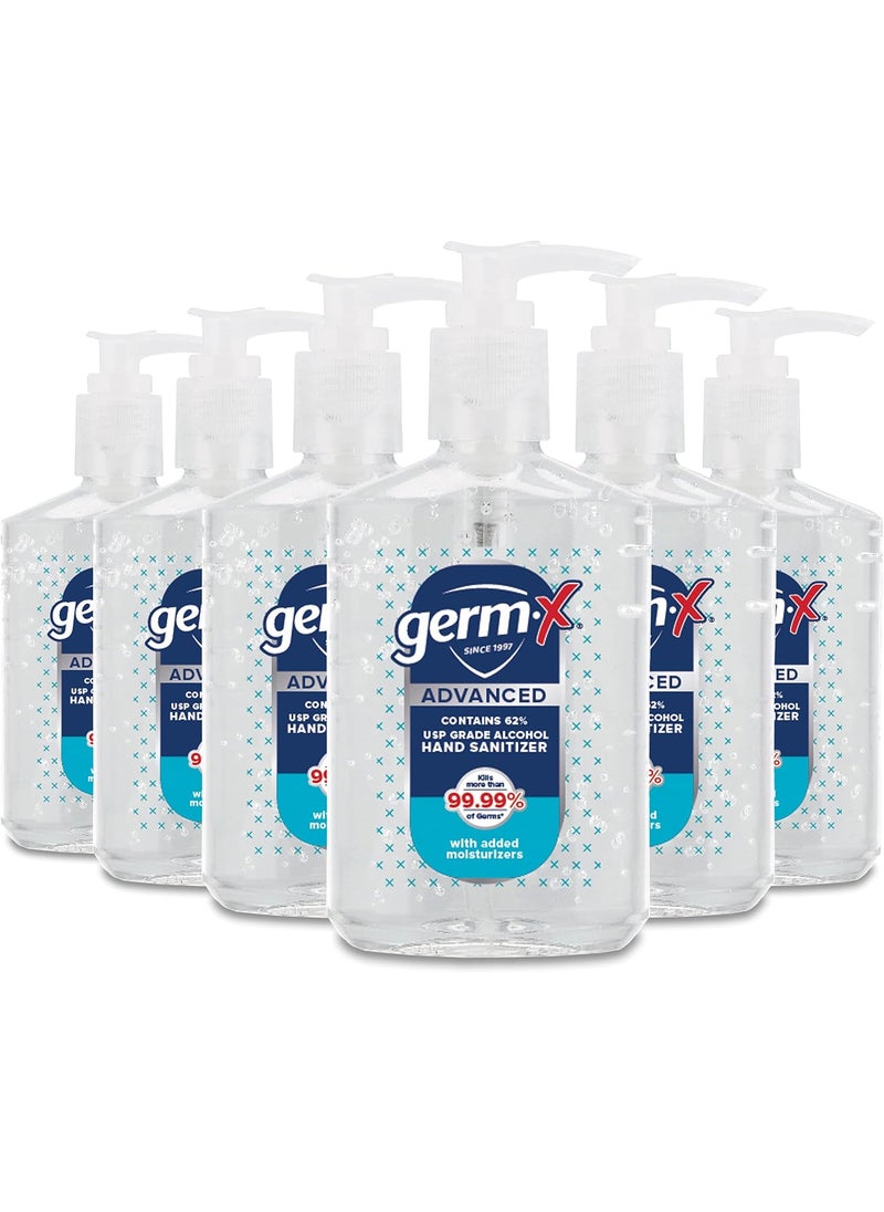 Germ-X Advanced Hand Sanitizer, Non-Drying Moisturizing Clear Gel, Instant and No Rinse Formula, Pump Bottle, 8 Fl Oz (Pack of 6)