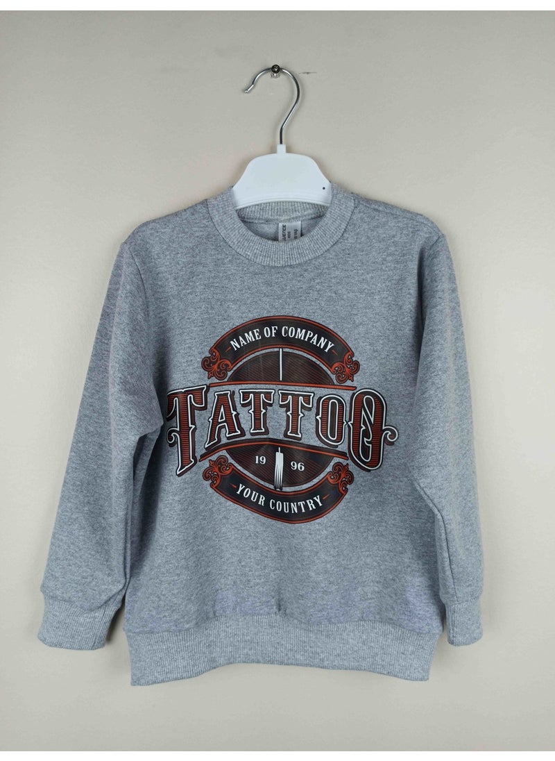 Boy Printed Gray Cotton Sweatshirt