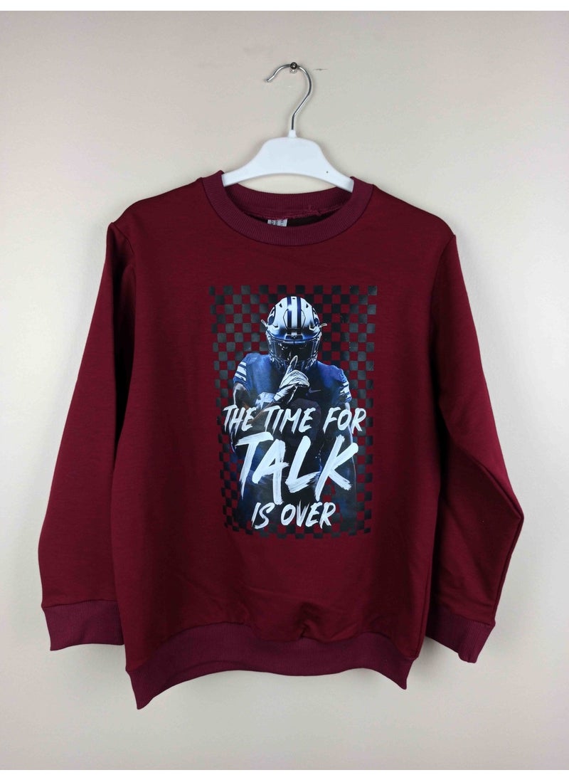 Men's Waiter Printed Claret Red Cotton Sweatshirt