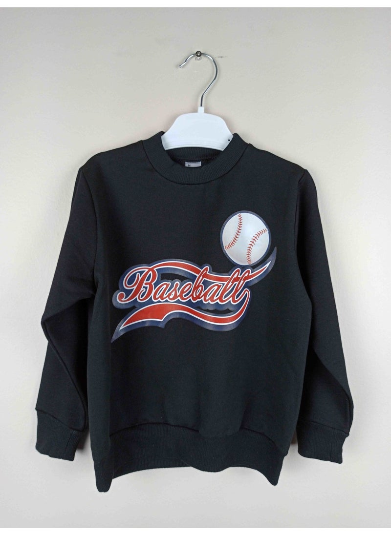 Boy's Printed Black Cotton Sweatshirt