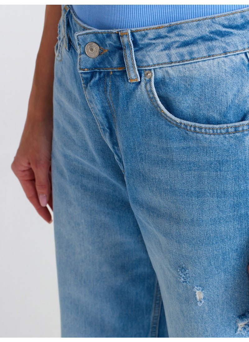 71472 Straight Denim Trousers with Cut-Out Watch Pocket-Blue