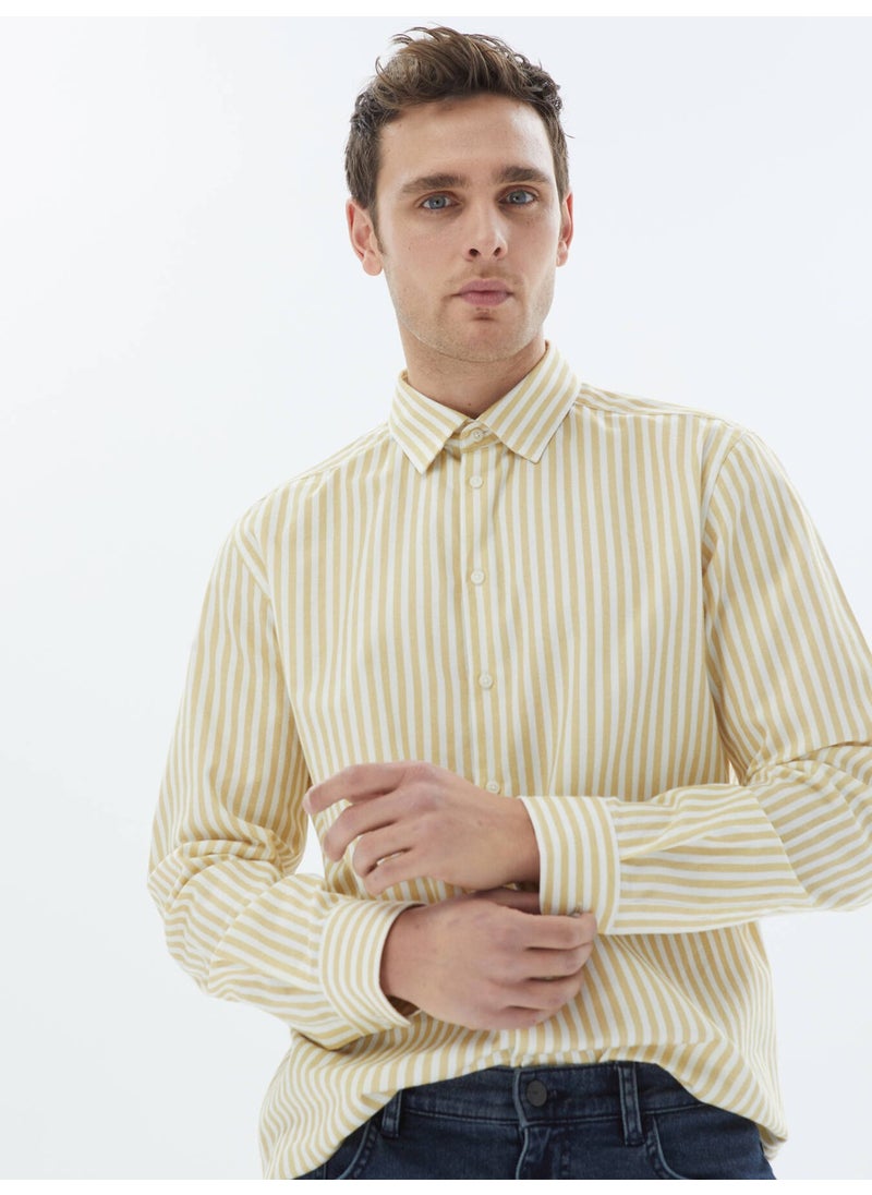 Yellow Striped Regular Fit Woven Casual 100% Cotton Shirt