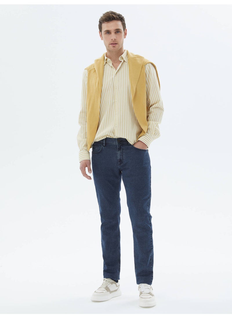 Yellow Striped Regular Fit Woven Casual 100% Cotton Shirt