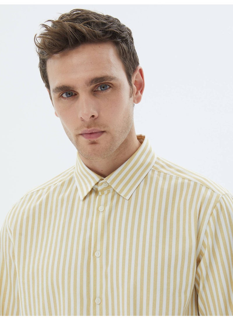 Yellow Striped Regular Fit Woven Casual 100% Cotton Shirt