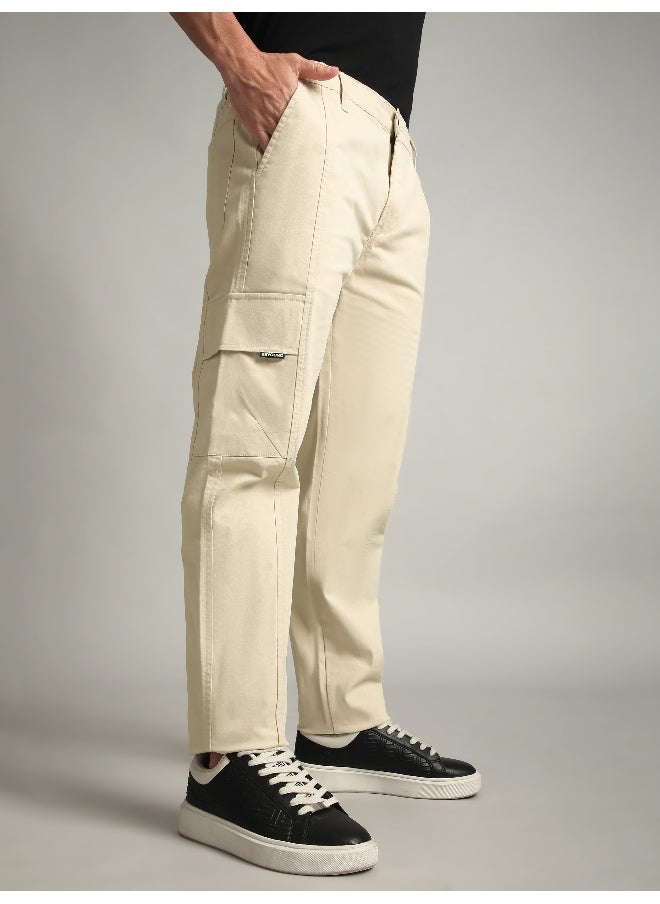 Cream Elasticated Cut and Sew Cargo Pants