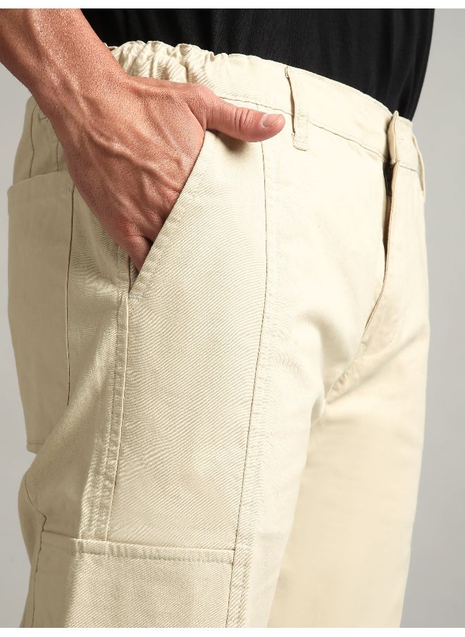 Cream Elasticated Cut and Sew Cargo Pants