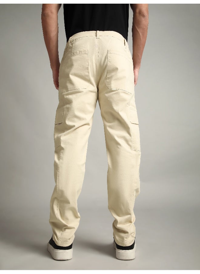 Cream Elasticated Cut and Sew Cargo Pants