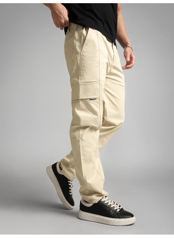 Cream Elasticated Cut and Sew Cargo Pants