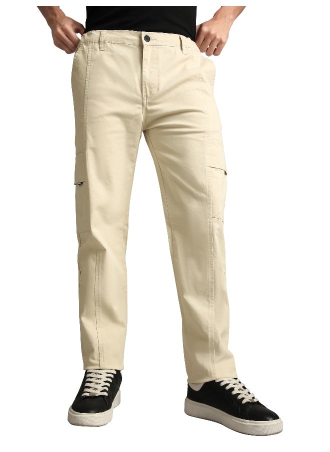 Cream Elasticated Cut and Sew Cargo Pants