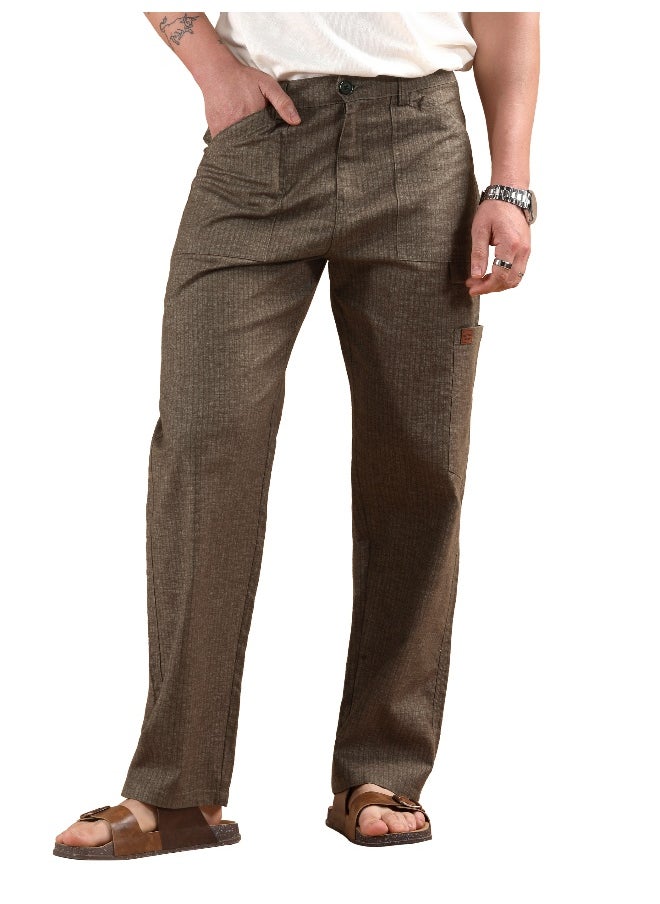 Brown Striped Patch Pocket Cargo Trousers