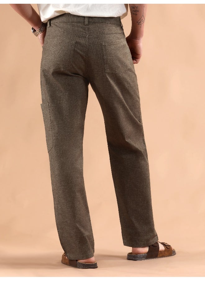 Brown Striped Patch Pocket Cargo Trousers