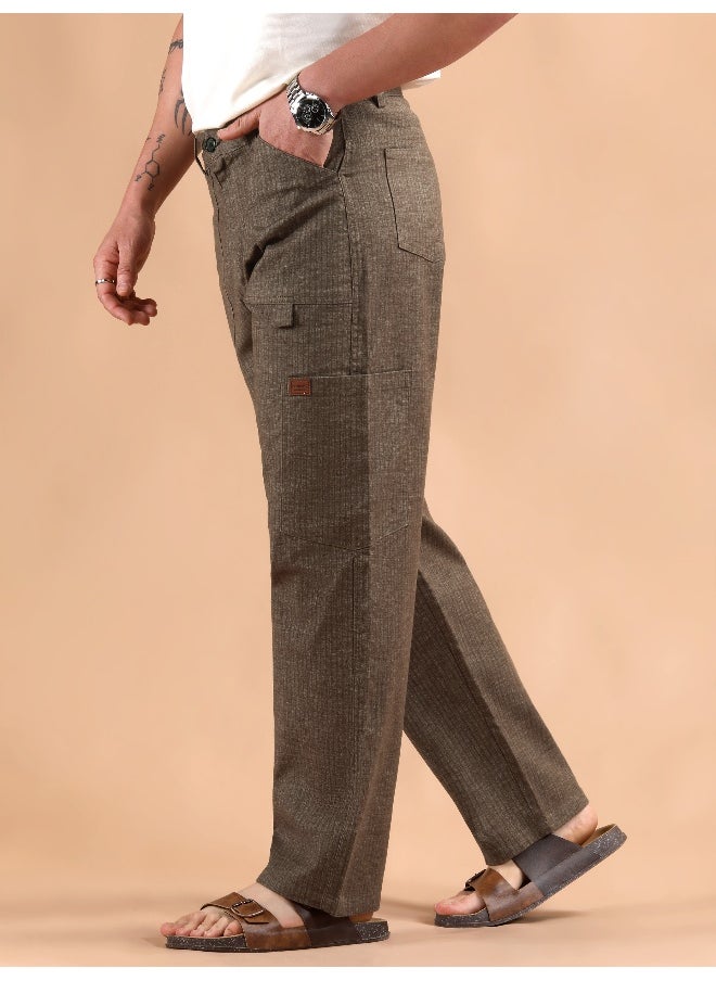 Brown Striped Patch Pocket Cargo Trousers