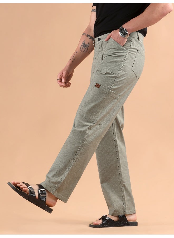 Pale Grey Striped Patch Pocket Cargo Trousers