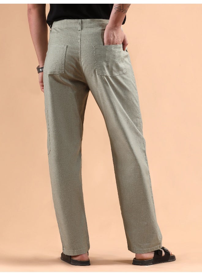 Pale Grey Striped Patch Pocket Cargo Trousers