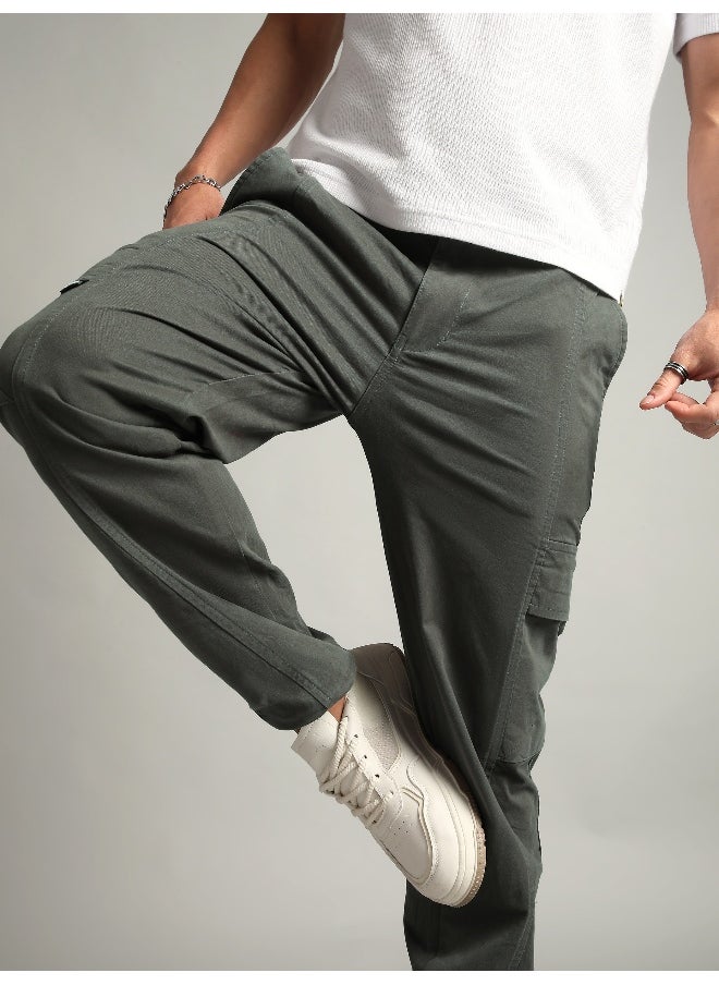 Dark Grey Elasticated Cut and Sew Cargo Pants