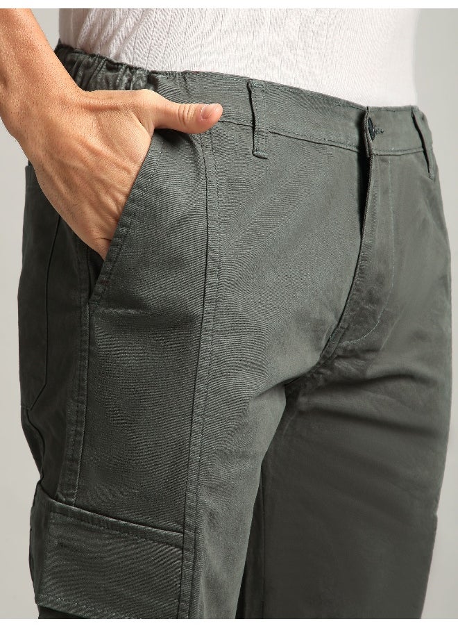 Dark Grey Elasticated Cut and Sew Cargo Pants