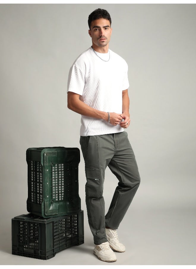 Dark Grey Elasticated Cut and Sew Cargo Pants