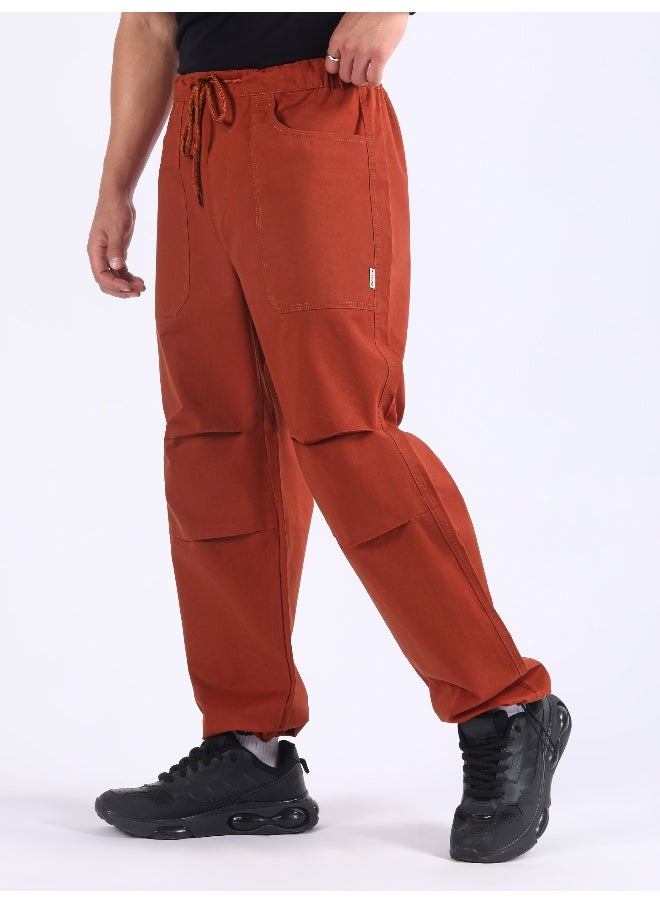 Rust Brown Double Pleated Cargo Joggers