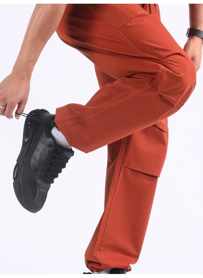 Rust Brown Double Pleated Cargo Joggers