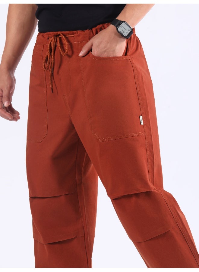 Rust Brown Double Pleated Cargo Joggers