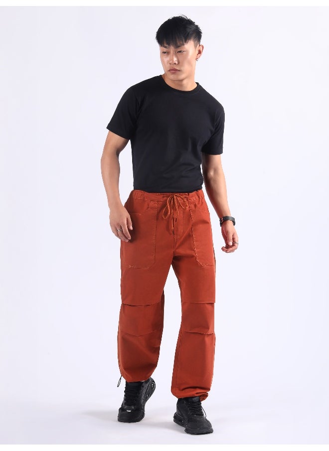 Rust Brown Double Pleated Cargo Joggers