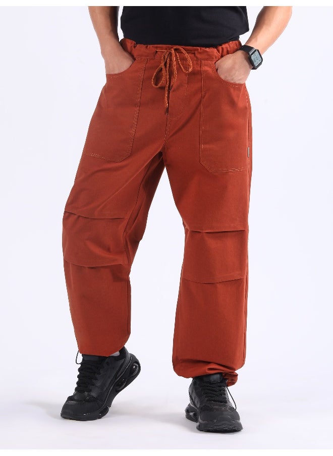 Rust Brown Double Pleated Cargo Joggers