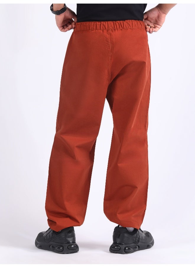 Rust Brown Double Pleated Cargo Joggers