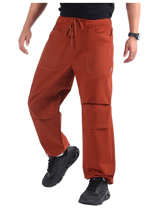 Rust Brown Double Pleated Cargo Joggers