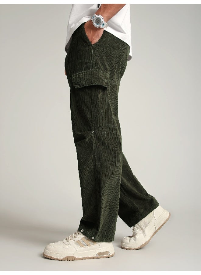 Olive Oversize Corduroy Cargo Pants