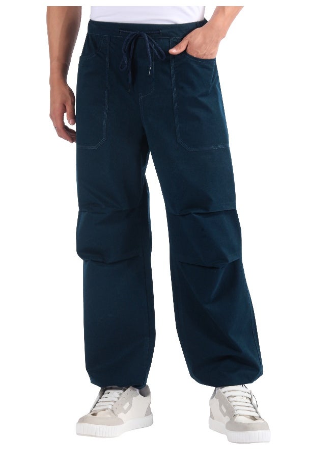 Dark Blue Double Pleated Cargo Joggers